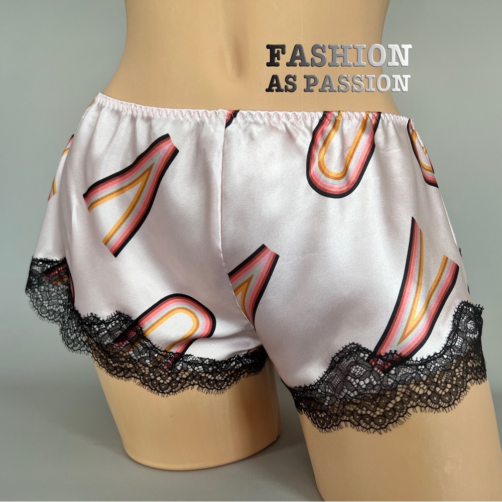 VS Satin Pijama Flirty Sleep Shorts with Chantilly Lace Trim Size Small